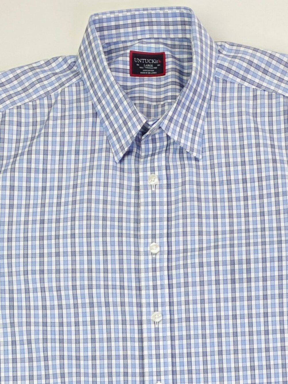 Untuckit Tall Sz Large Wrinkle Free Men White Black Blue Check Long Sleeve Shirt